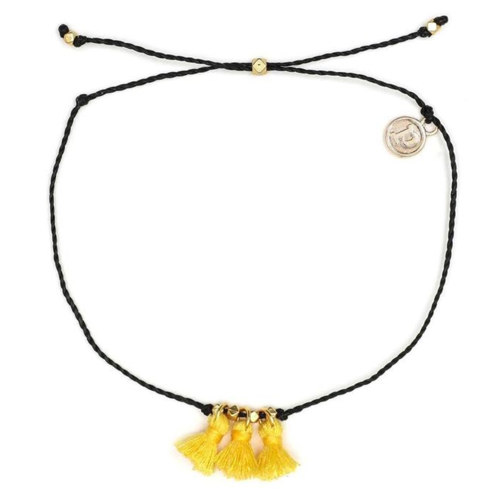 Puravida Gold Triple Tassel Anklet-Black